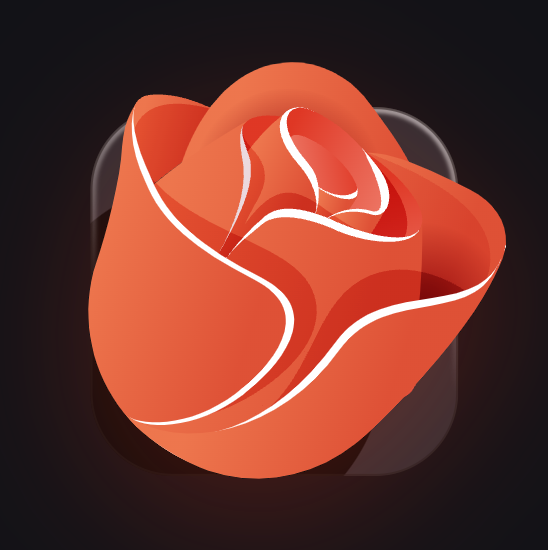 A stylized coral and red rose on a dark background